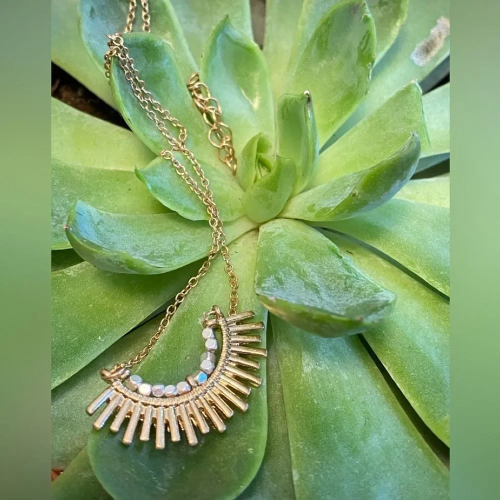 Boho Cottage Festival Simple Sunburst Gold Colored Dainty Necklace